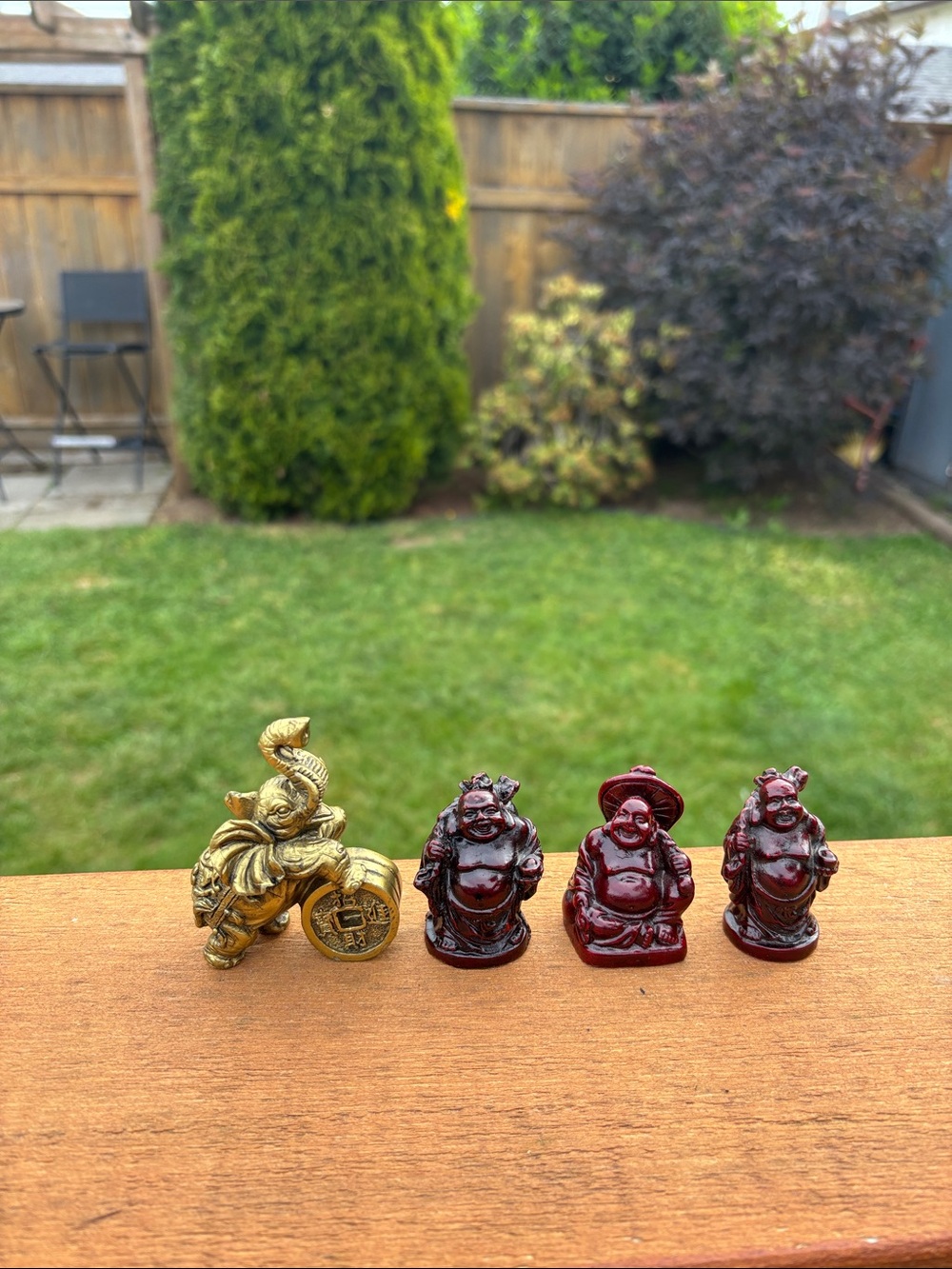 Gold Elephant and Red Laughing Buddha Figurine Set of 4